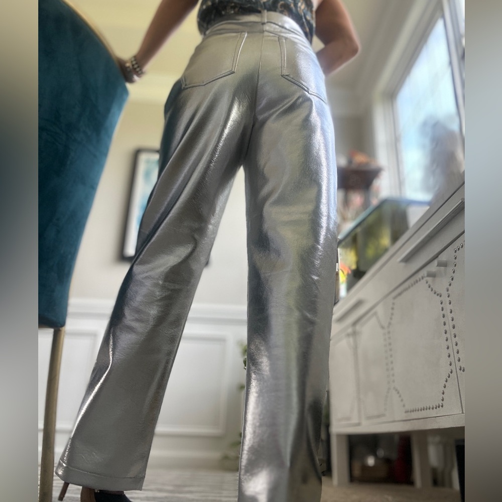 7 for all mankind metallic silver pants wide leg